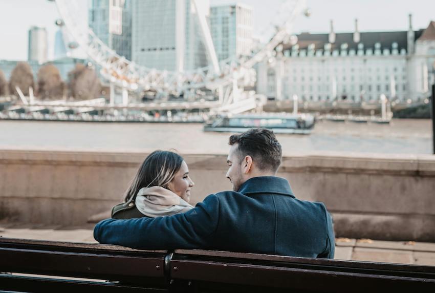 Couple en amoureux près de la London Eye à Londres